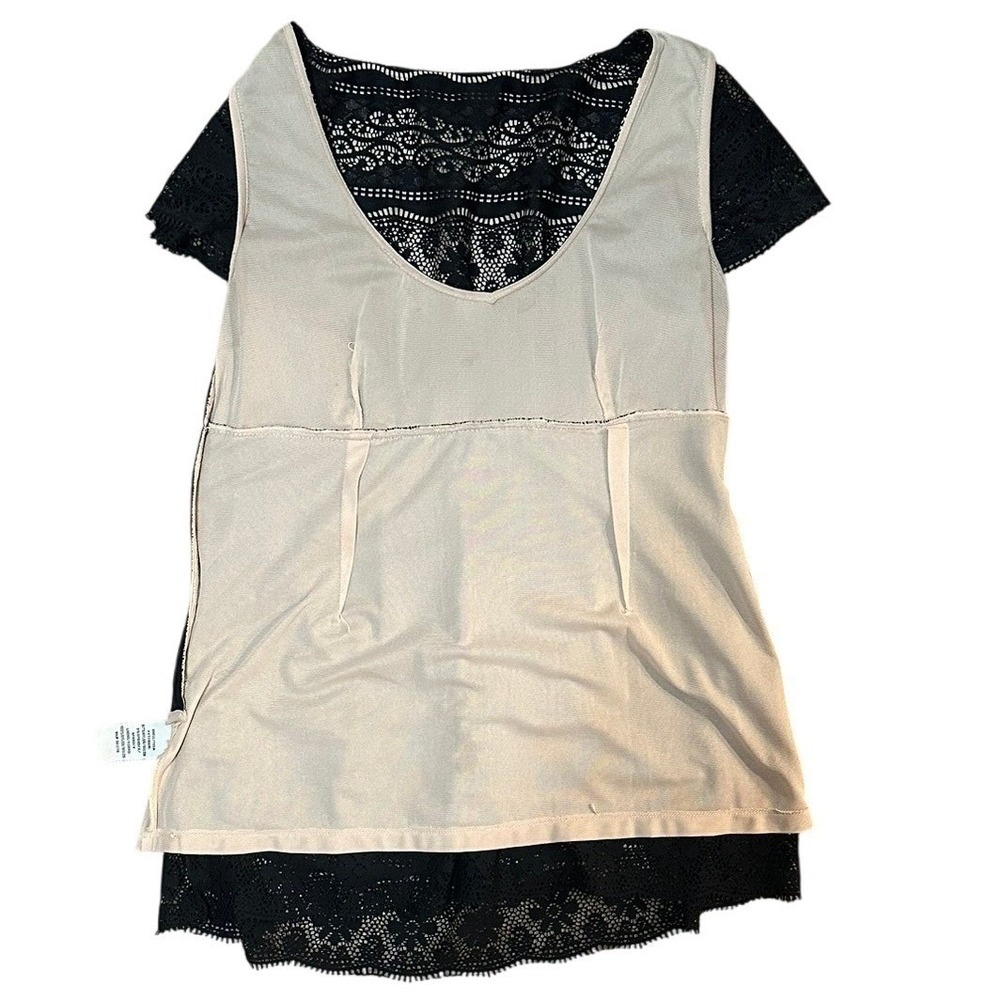ECI Lace Blouse Women 6 Black Empire Waist Short Sleeve Scoop Neck Whimsigoth - Picture 11 of 16